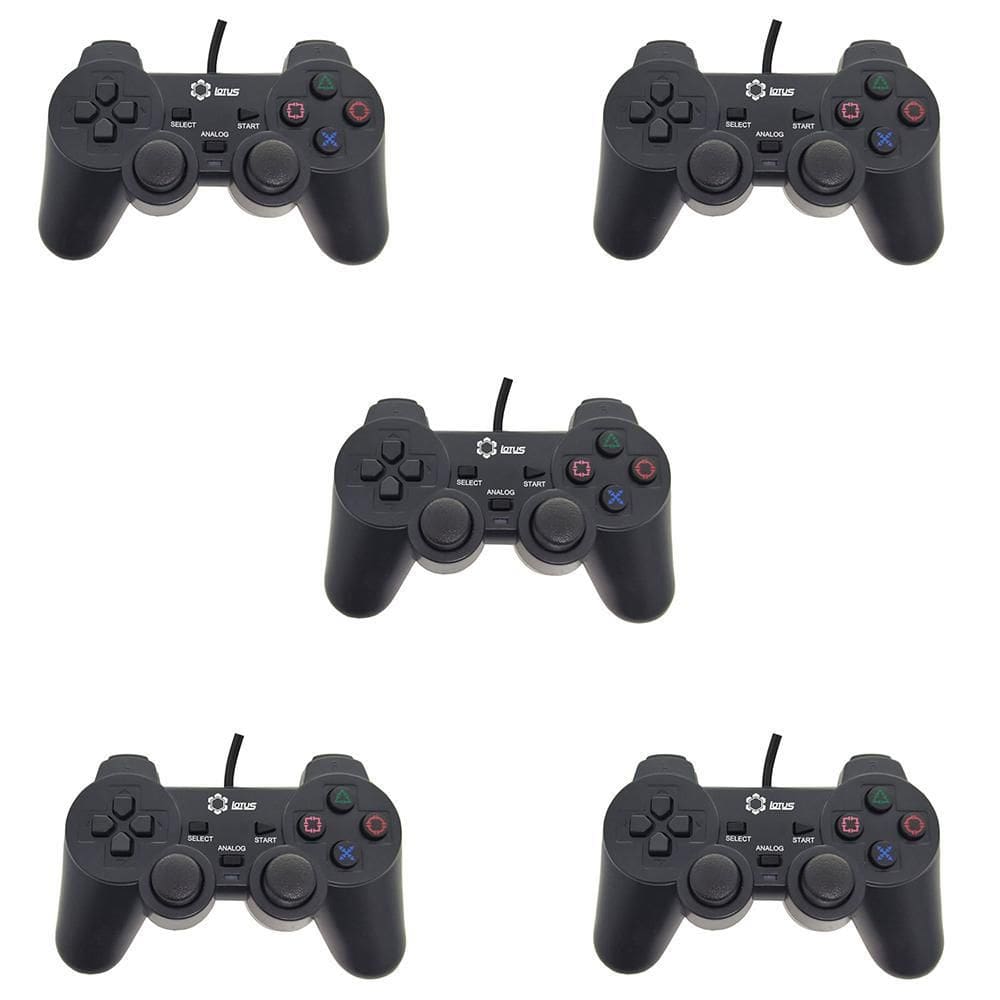 Kit 5 Dualshock 2 Com Fio Ps2 Preto Lotus Lt-Ct007