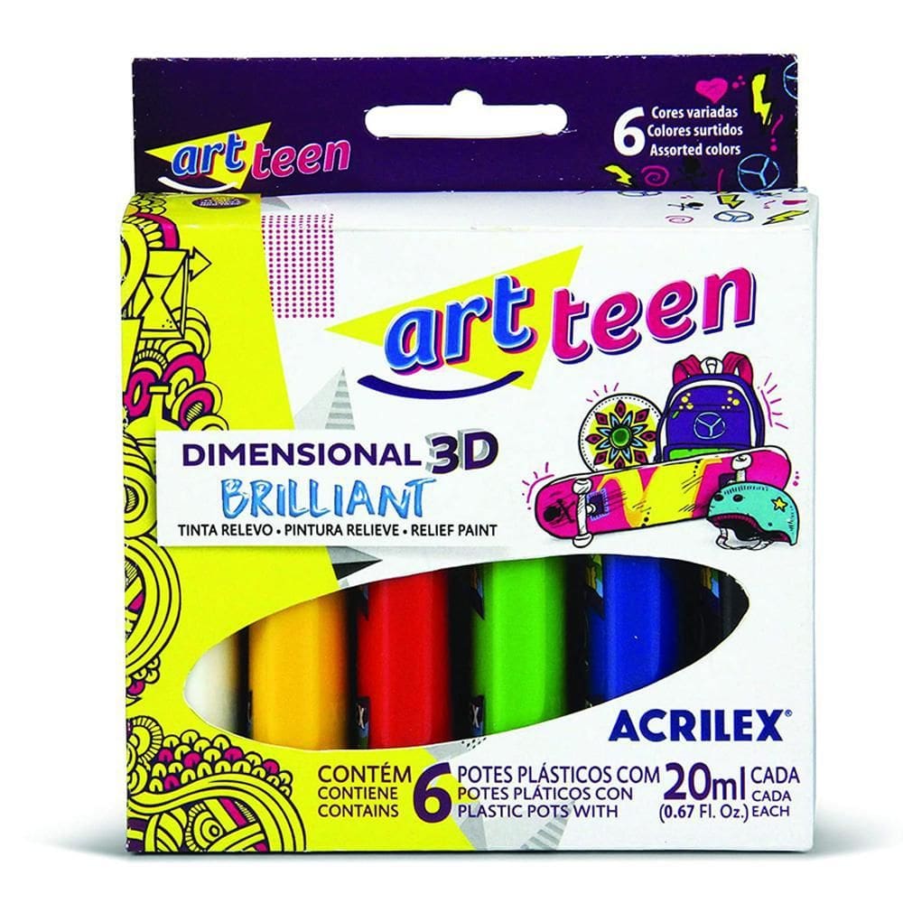 Tinta Dimensional Acrilex Brilliant 6 Cores 12106