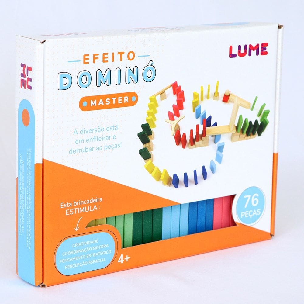 Efeito Dominó Master colorido de madeira 76 Peças Lume
