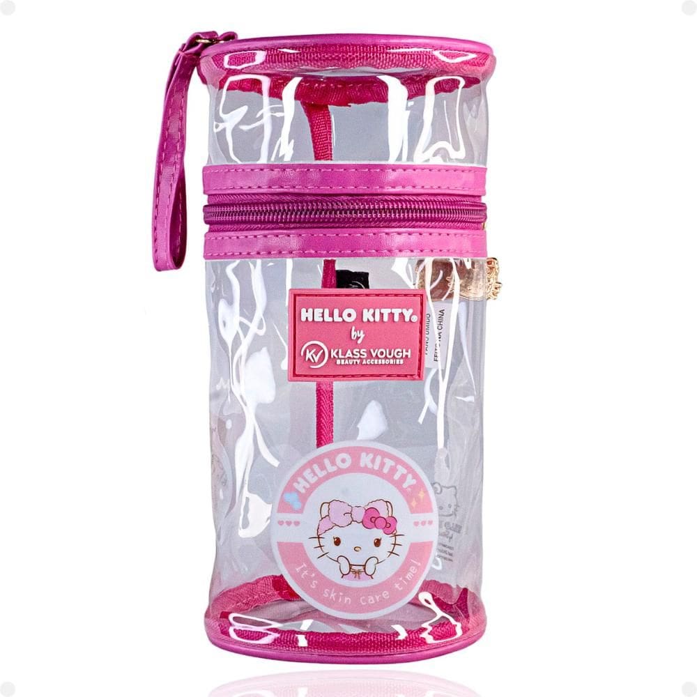 Necessaire Cilíndrica Transparente Hello Kitty by Klass Vough Rosa Kchk-06sr