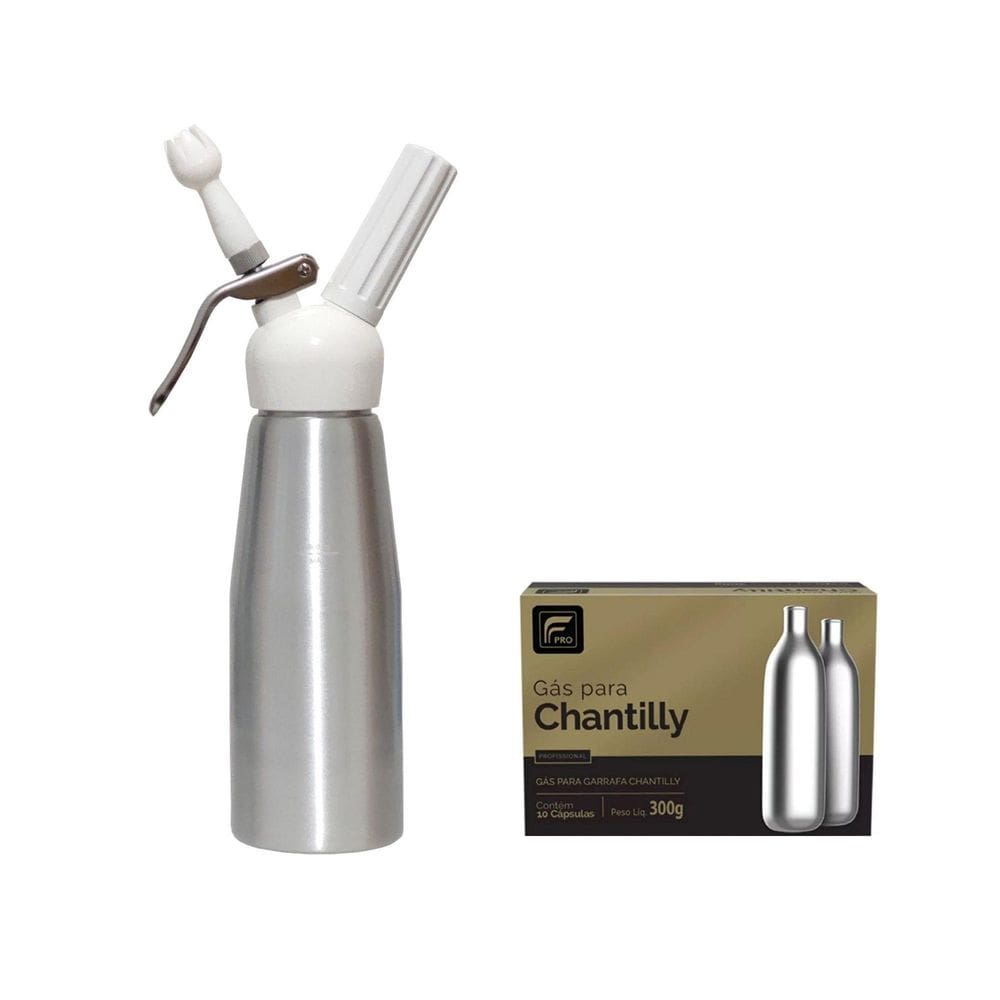Garrafa Para Chantilly Prata 500Ml + 10 Ampolas - Fpro