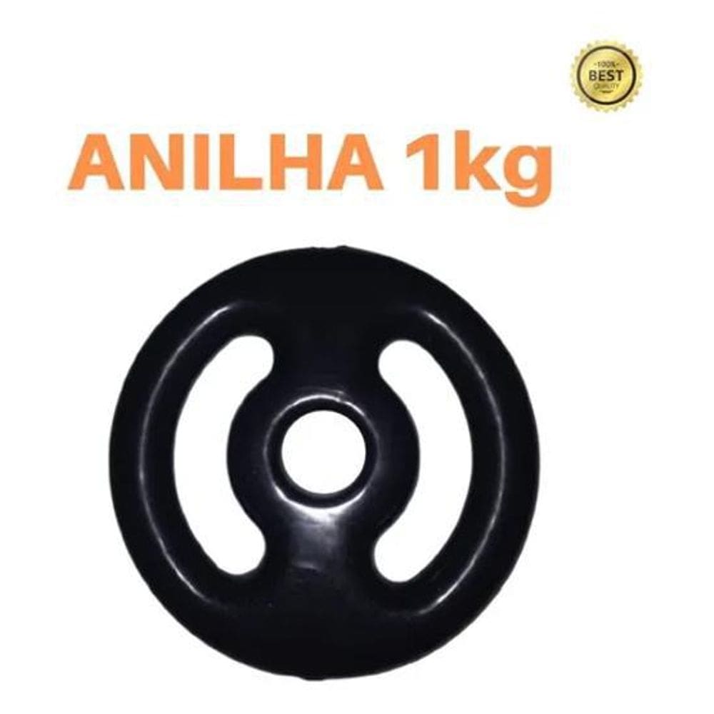 Anilha 1Kg Emborrachada Super Premium Preta Academia/Casa