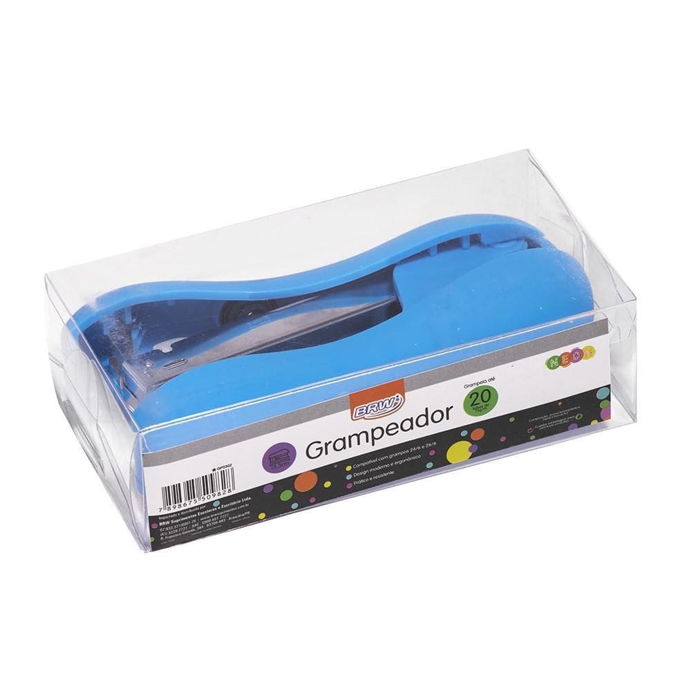 Grampeador Emborrachado Brw 20 Folhas - Azul