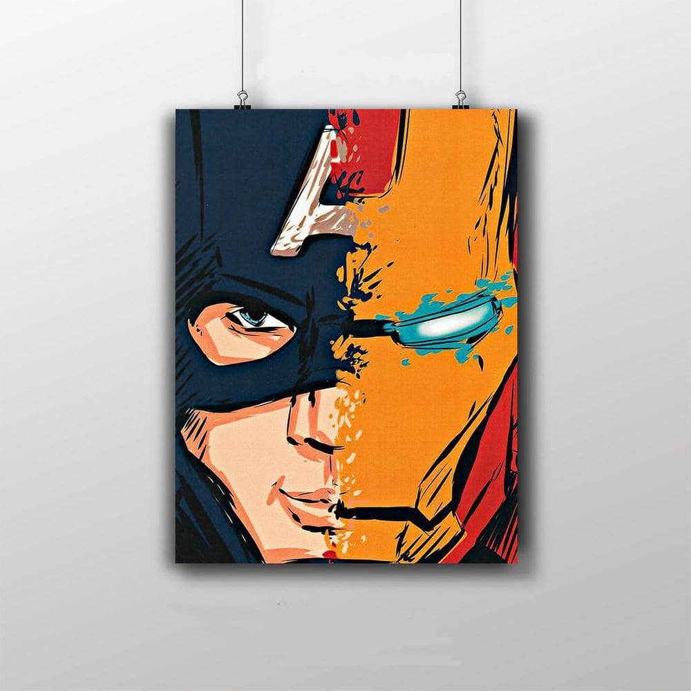 Placa Decorativa Capitão América E Homem De Ferro Marvel Guerra Civil Arte