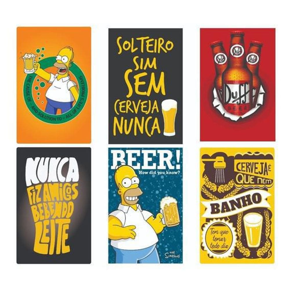 Kit 6 Placas Decorativas Beer Cerveja Homer Simpson Duff