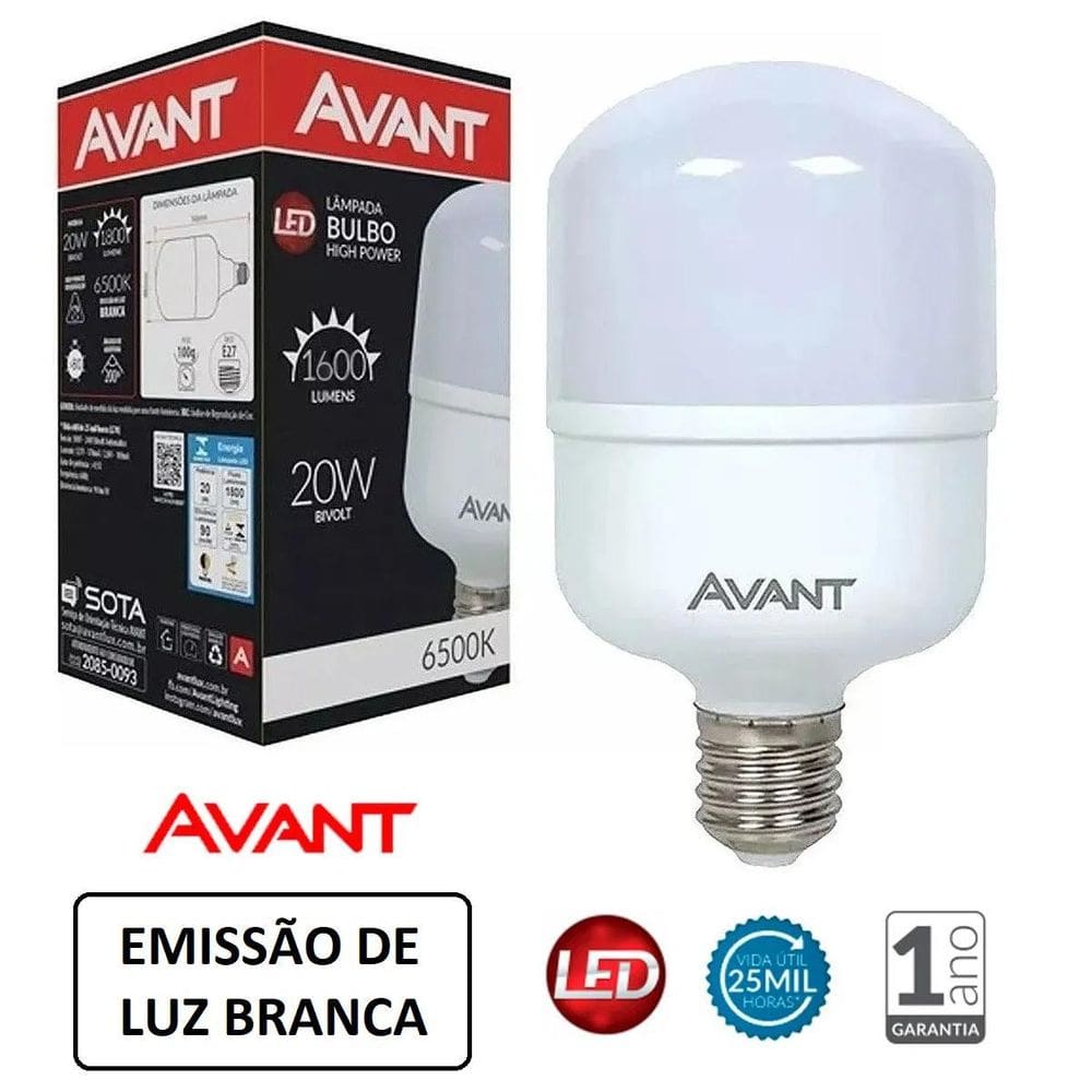 Lâmpada Led Bulbo 20W Avant Luz Branca 6500K Alta Potencia