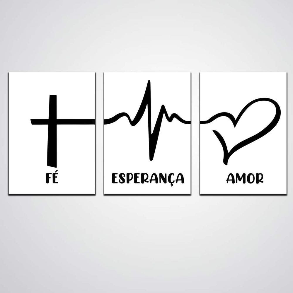 Kit Quadro Decorativo Mdf Fé, Esperança E Amor Religioso