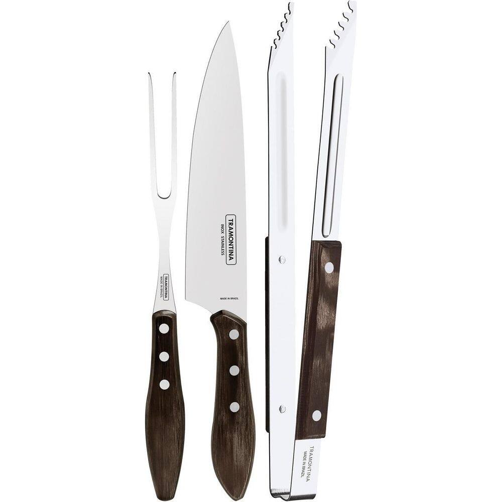 Jogo Para Churrasco Tramontina Polywood Churrasco 3 Pç Inox