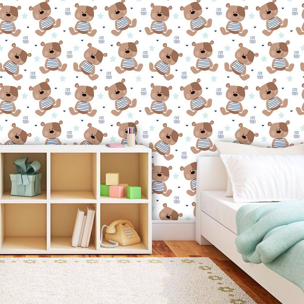 Papel de Parede Infantil Auto Adesivo Lavável Teddy Urso