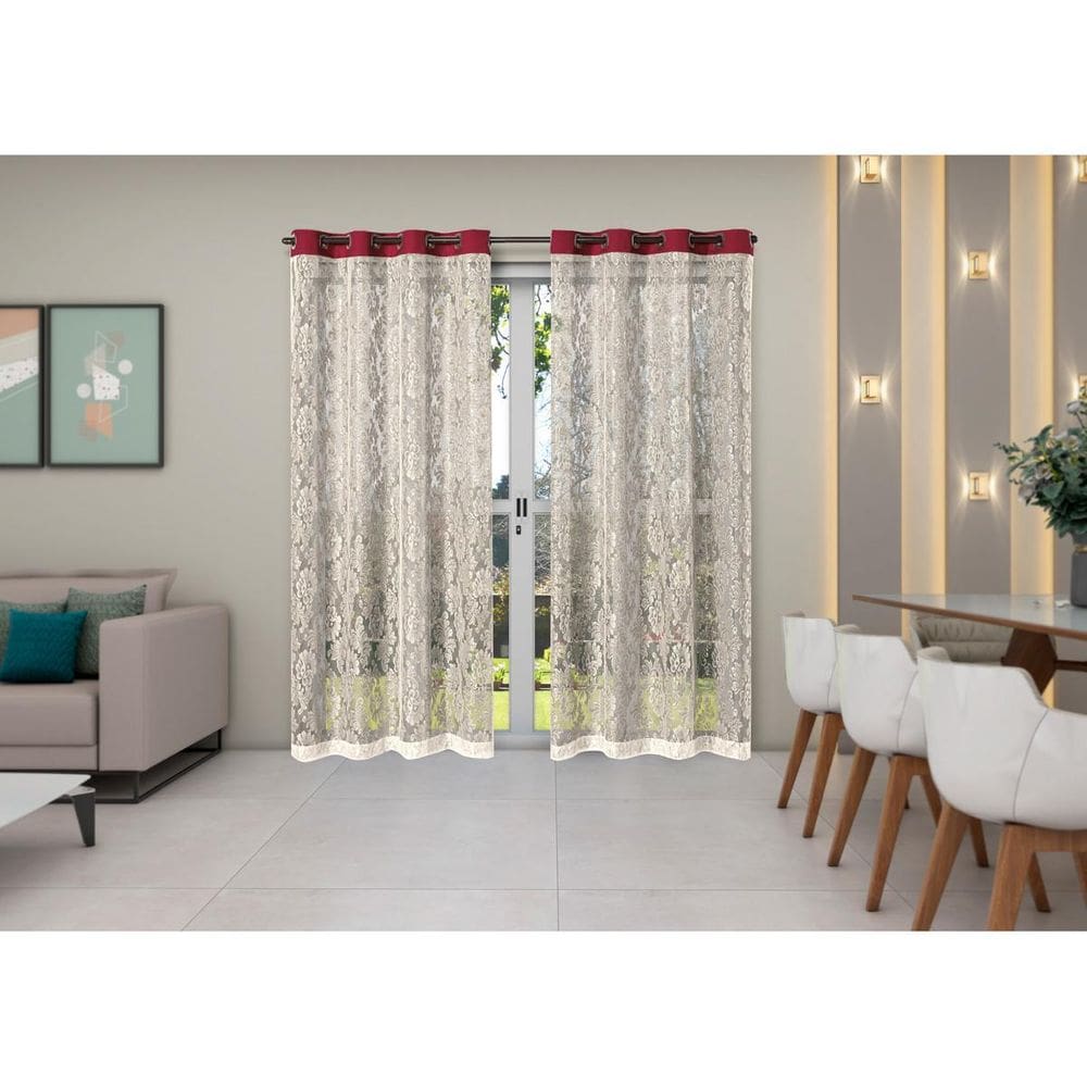 Cortina Renda 2,80M X 1,80M Sala Quarto Janela Cozinha Vinho