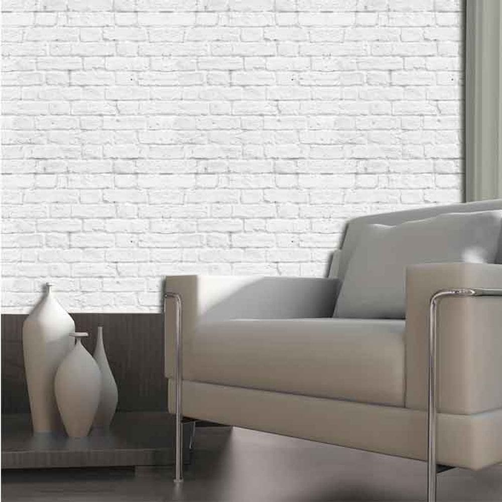 Papel de Parede Adesivo Lavável Tijolinho Branco