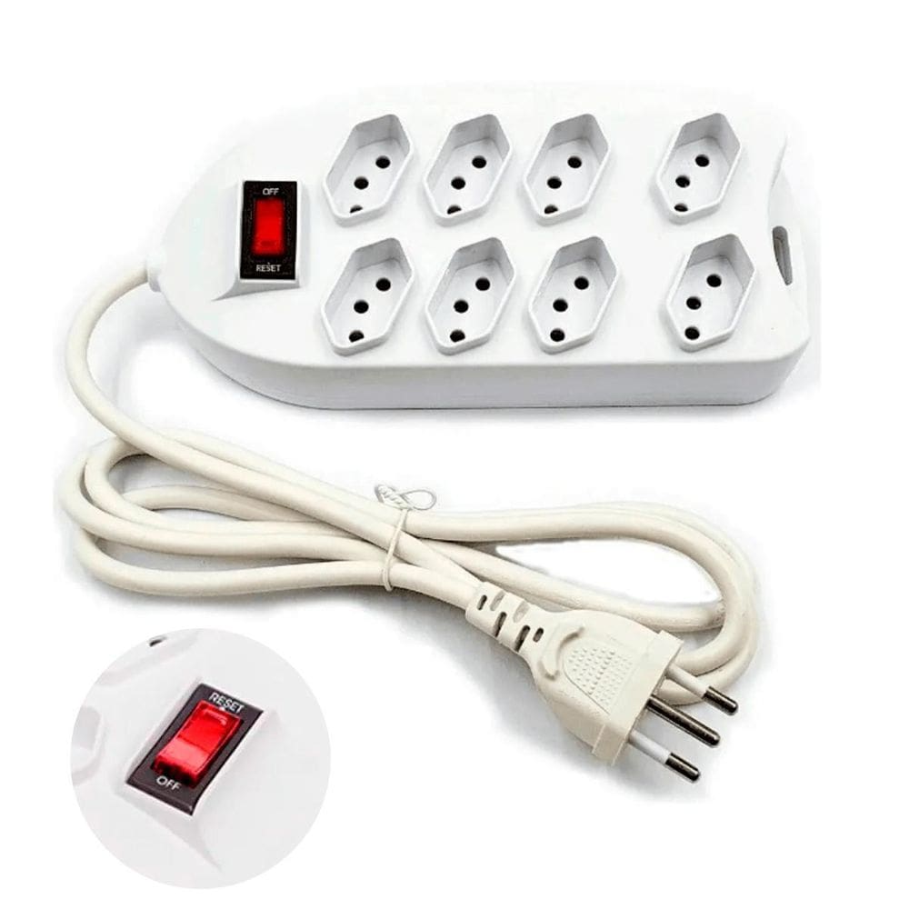 Extensão Energia 2 Metros 8 Tomadas 110/220V Bivolt Branco