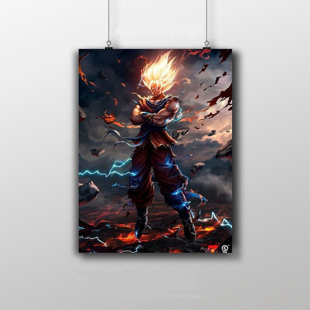Placa Decorativa Goku Super Sayajin 2 Arte 3D
