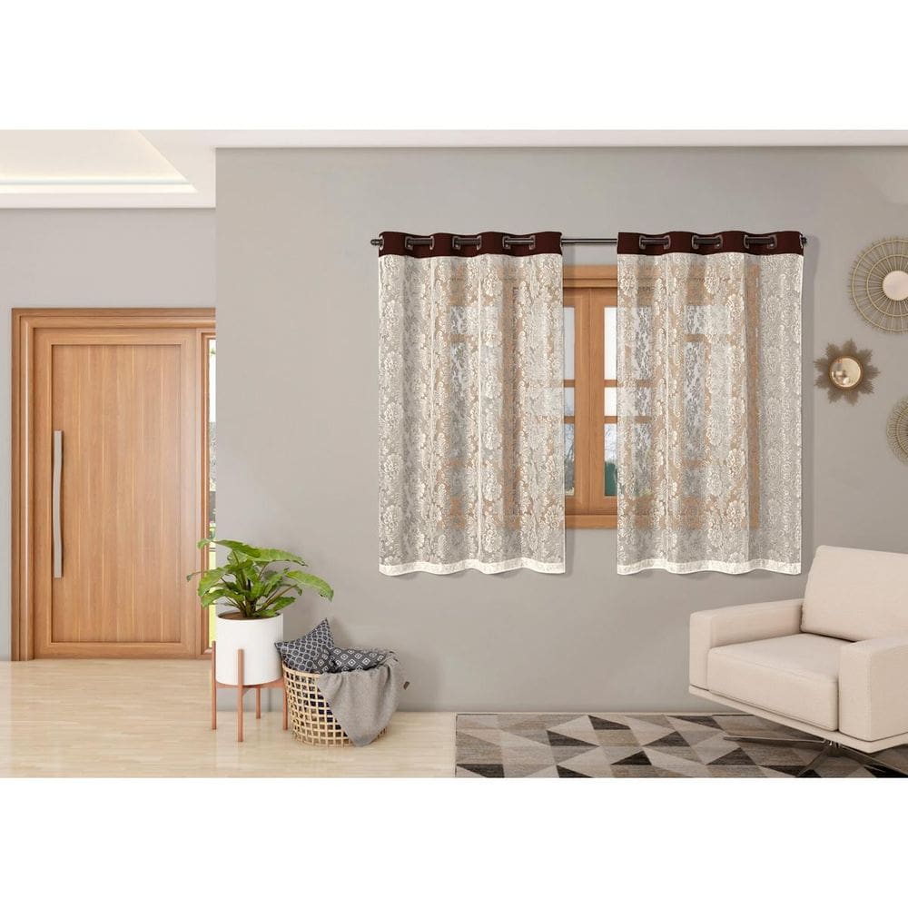 Cortina Renda 2,20Mx1,40M Sala Quarto Janela Cozinha Marrom