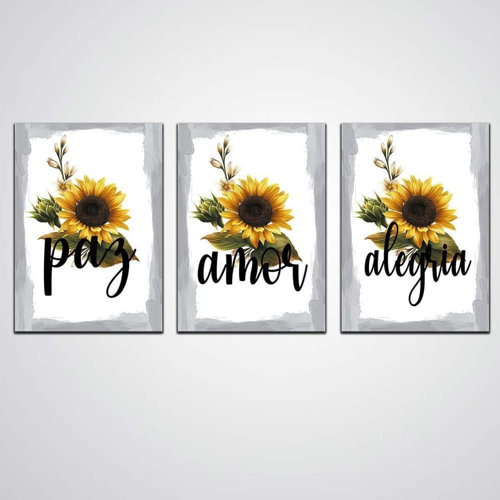 Quadros Decorativos Paz Amor E Alegria 3 Peças