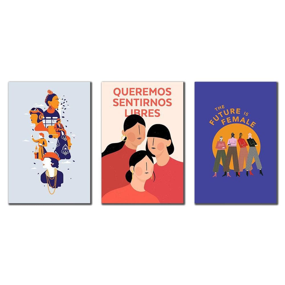 Kit 3 Placas Decorativas Quadros 3 Peças Feminismo Arte