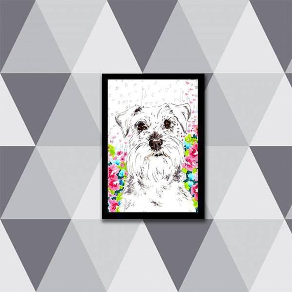Quadro Decorativo Desenho Schnauzer 34x23cm - Moldura Branca