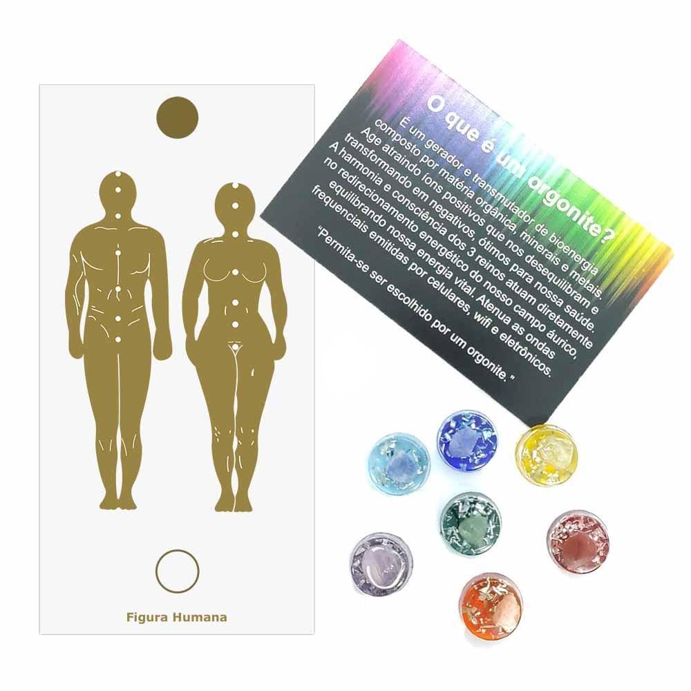 Kit Orgonite Dos 7 Chakras + Placa Radiônica Figura Humana