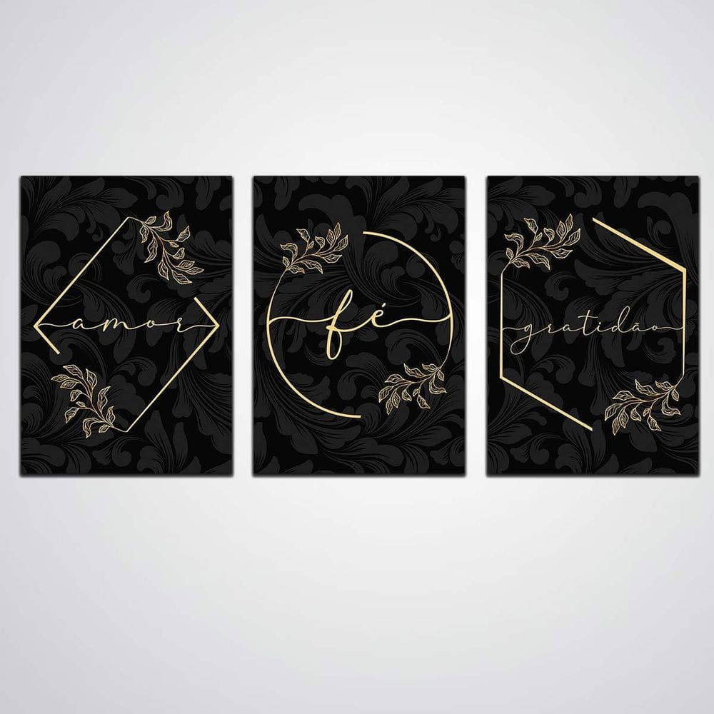 Kit Quadro Fé Amor Gratidão Placa Decorativa