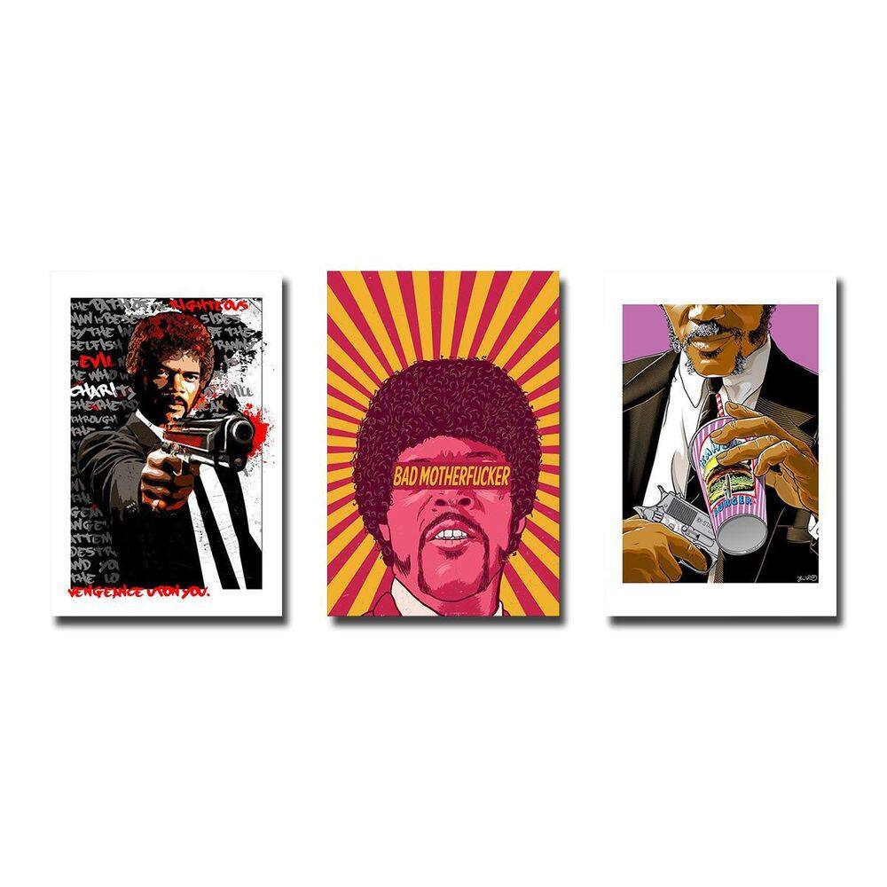 Kit 3 Placas Decorativas Pulp Fiction Vintage Arte Mdf