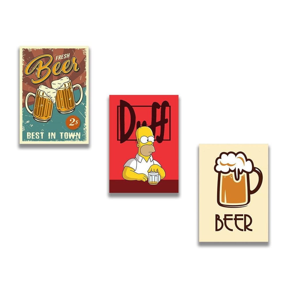 Kit 3 Placas Decorativas Beer Cerveja Desenhos 30X20Cm