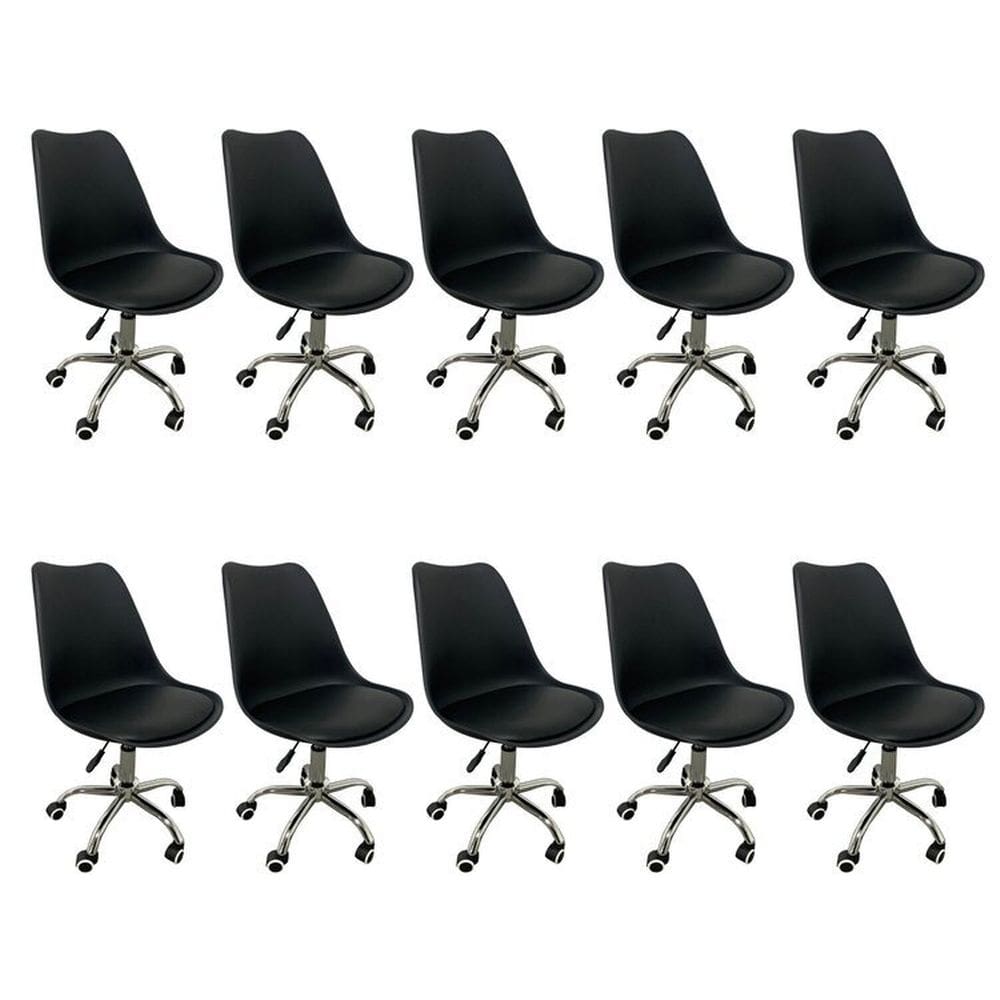 Kit 10 Cadeiras para Escritório Secretária Decorativa Eames Chicago Preto