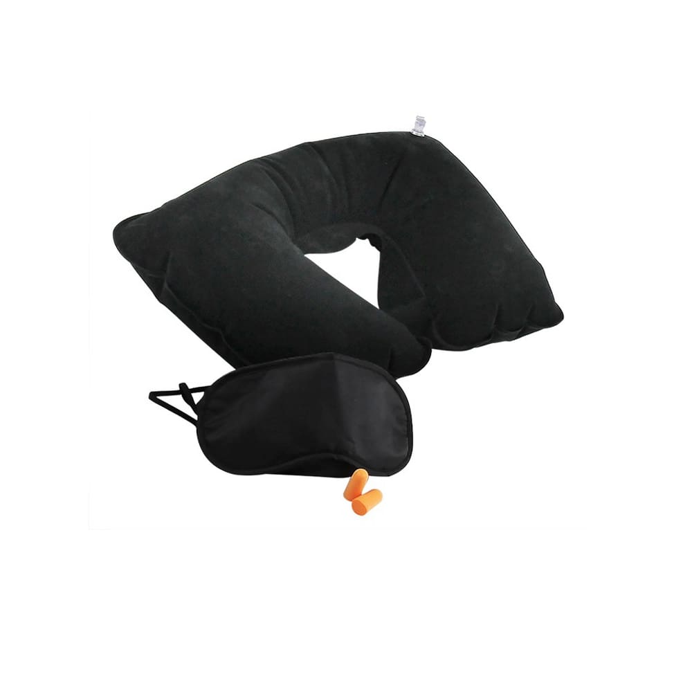 Kit Viagem Inflável + Máscara + Tapa Ouvidos, Preto