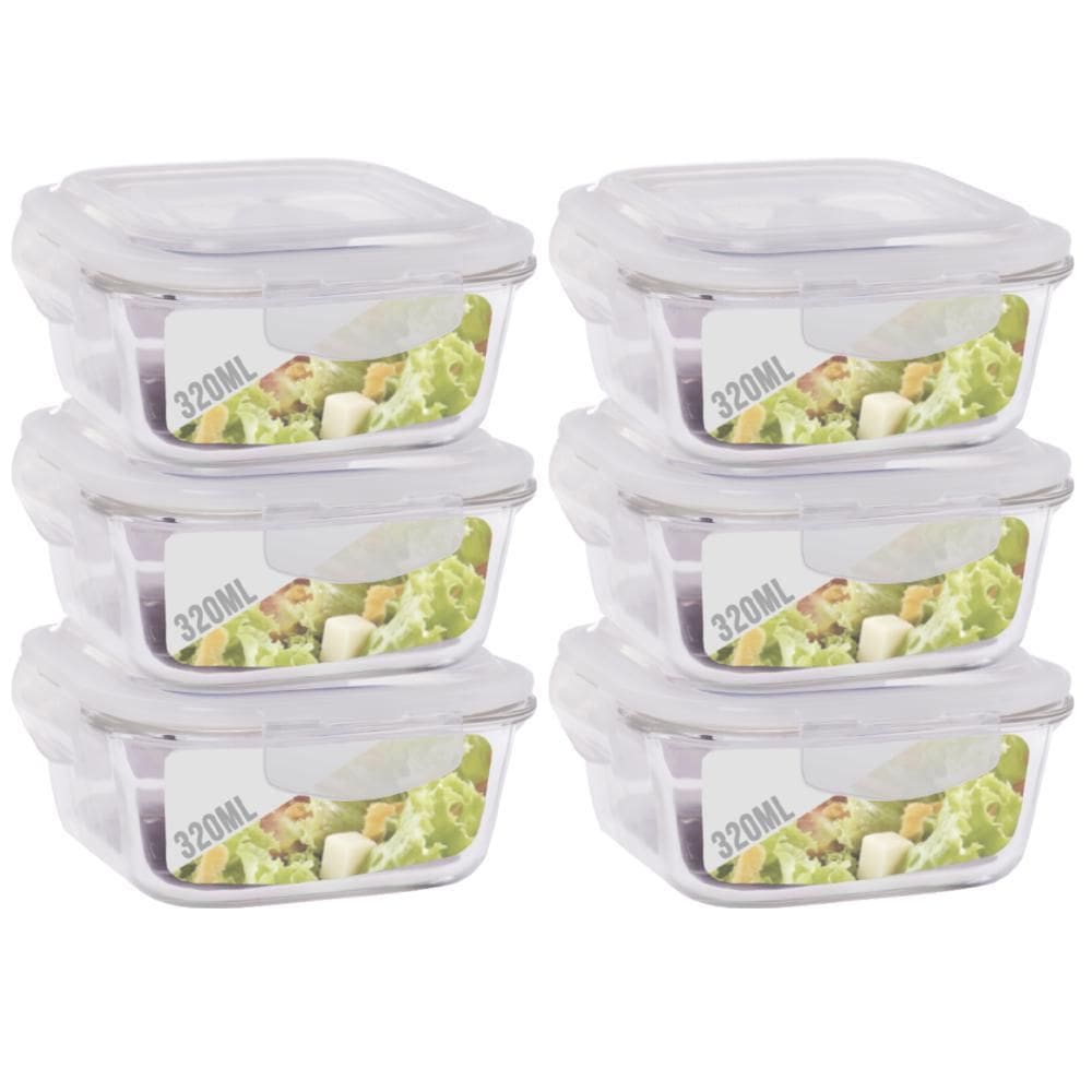 Conjunto 6 Potes Vidro 320ml Hermético 4 Travas Alimentos