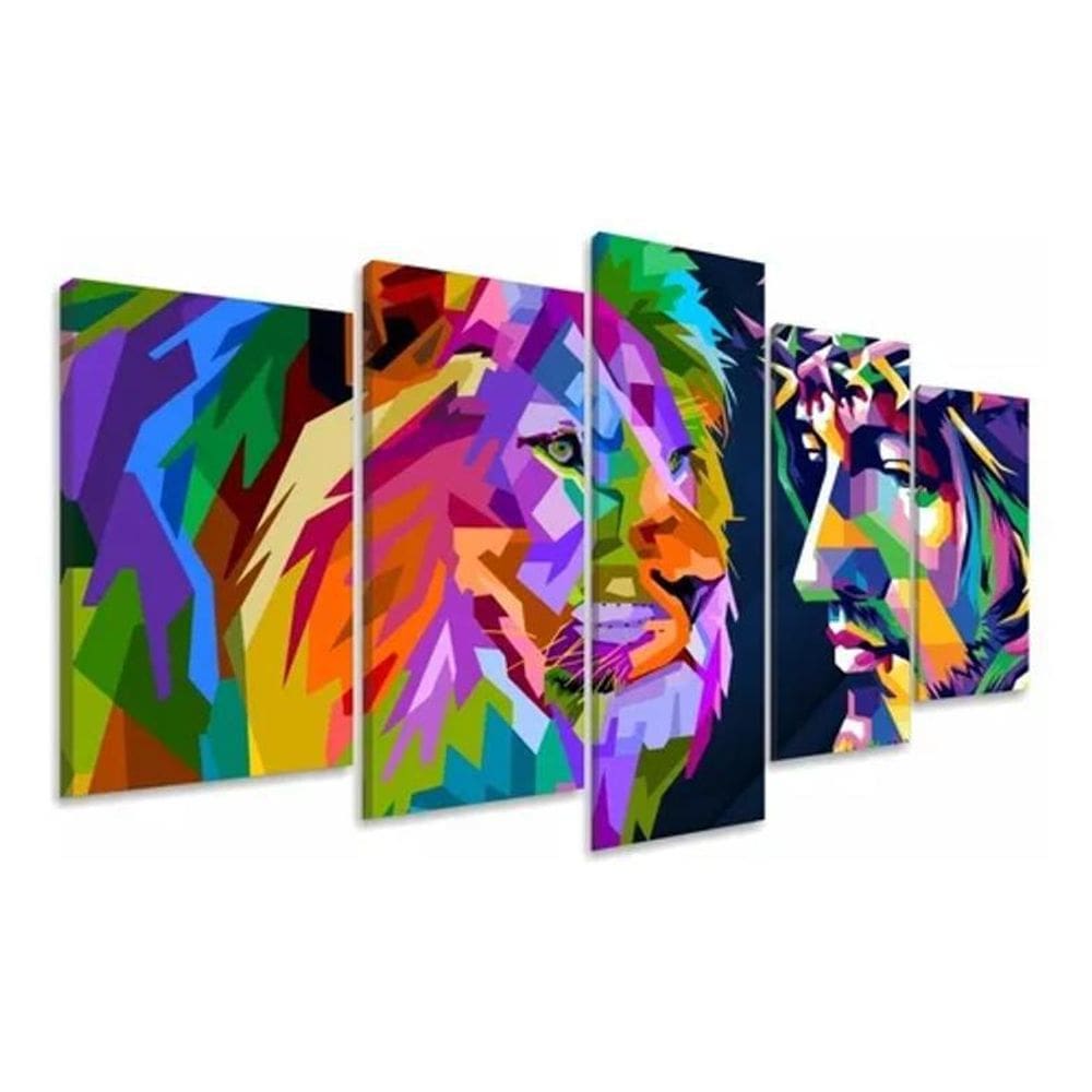 Quadros Decorativos Sala Quarto Natureza Leão Jesus Colorido