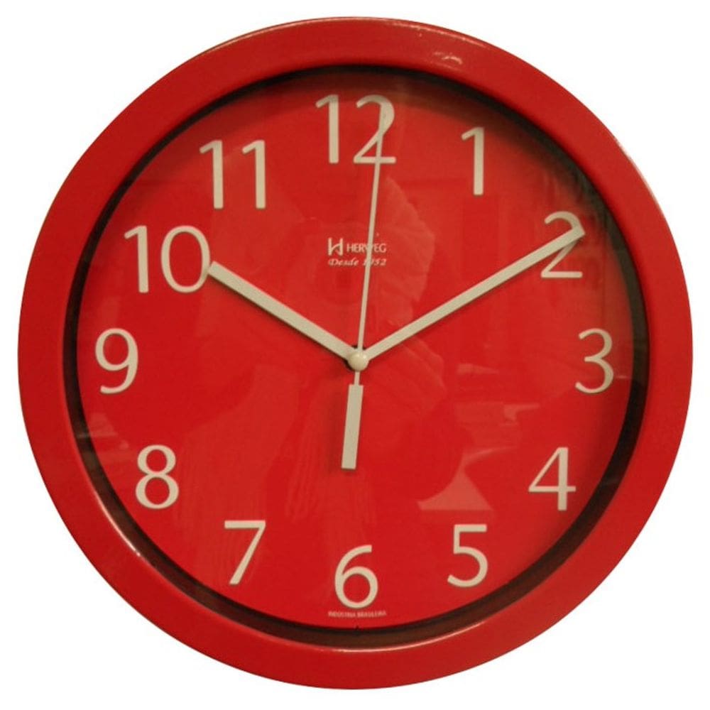 Relógio 6718 de Parede Alumínio 25 cm Vermelho Vidro Herweg
