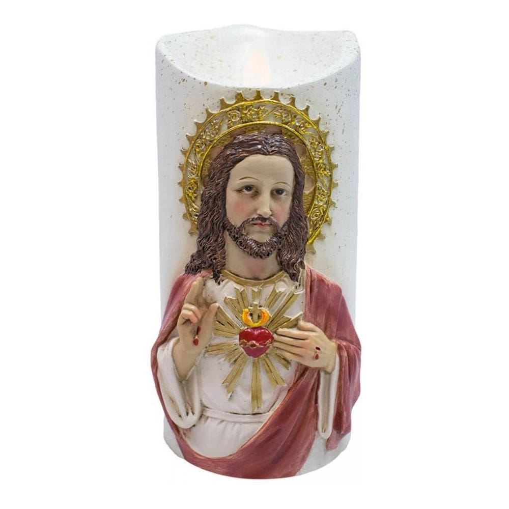 Vela Led Decorativa Sagrado Coração De Jesus 17.5Cm Resina
