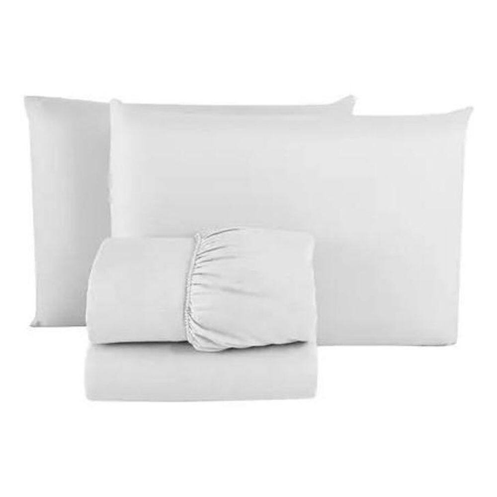 Kit Jogo Lençol Cama Casal Queen 4 Pcs Premiun Liso Branco