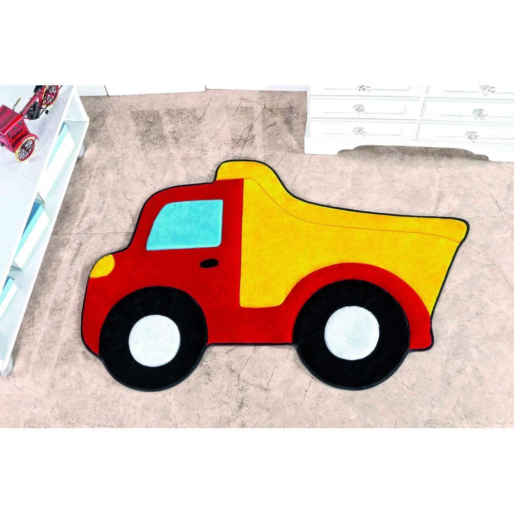 Tapete Pelúcia Quarto Infantil Formato Caminhão Vermelho