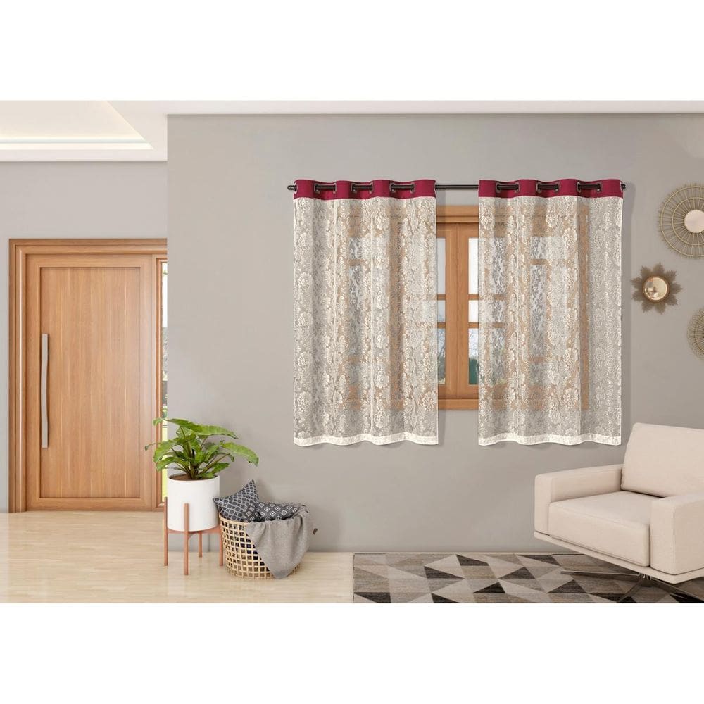 Cortina Renda 2,20M X 1,40M Sala Quarto Janela Cozinha Vinho