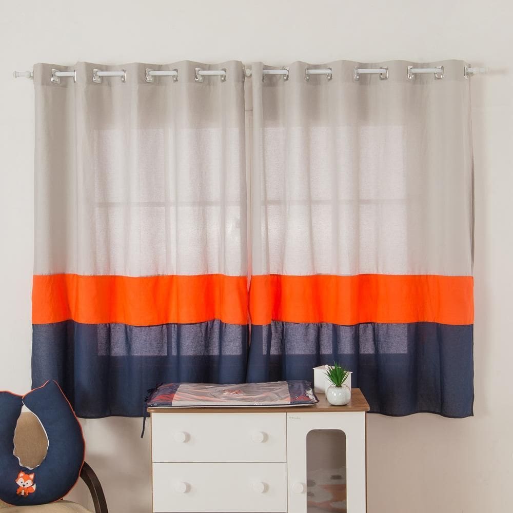 Cortina Quarto De Bebê Raposinha Laranja Cinza