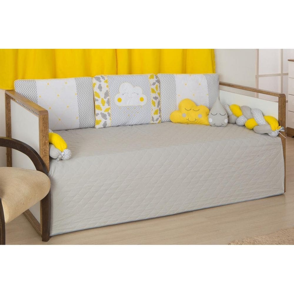 Kit Cama Babá Quarto 8 Peças Bebê Nuvem Gotinha Amarelo