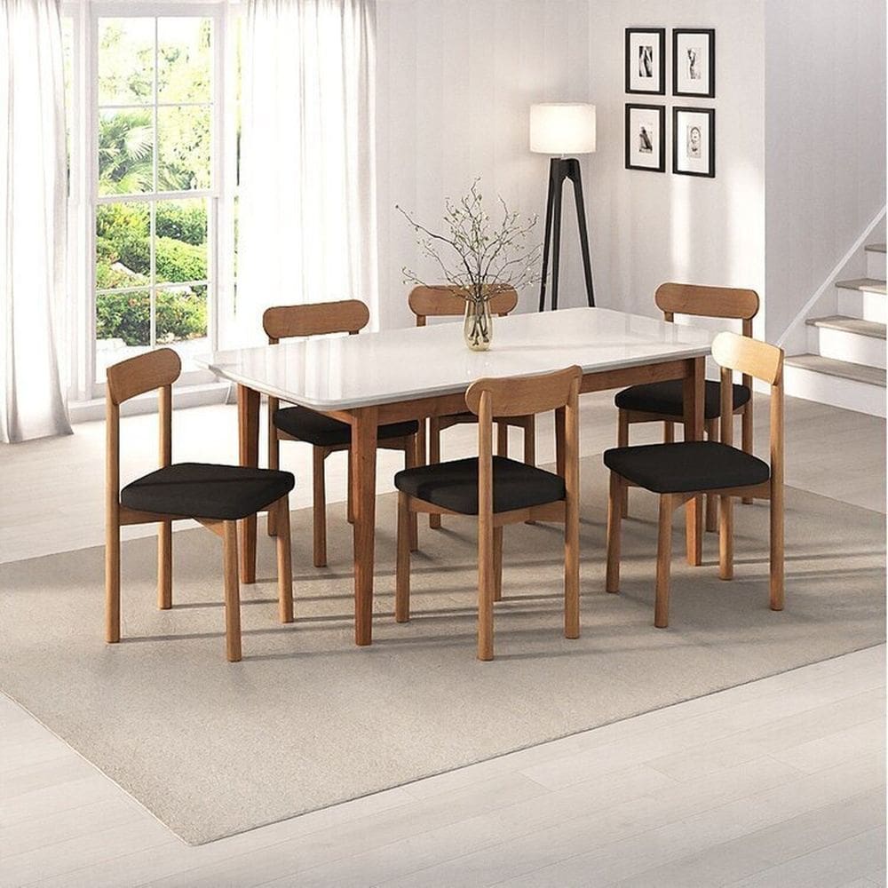 Kit Mesa de Jantar Tangará 180cm e 6 Cadeiras Pitanga Cabecasa Madeiramadeira Caramelo/Offwhite/Preto
