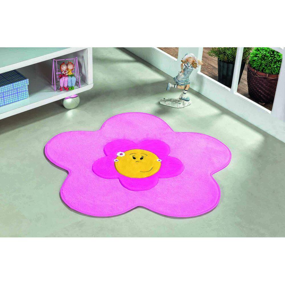 Tapete Pelúcia Para Quarto Infantil De Meninas Flor Rosa
