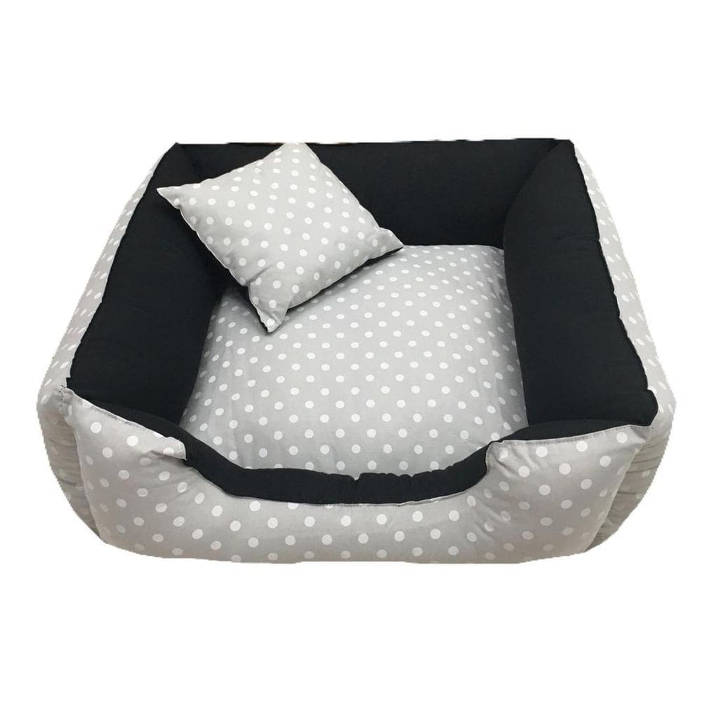 Cama Pet 70 X 70 Cm Fundo Antifriagem Com Zíper Poá Cinza