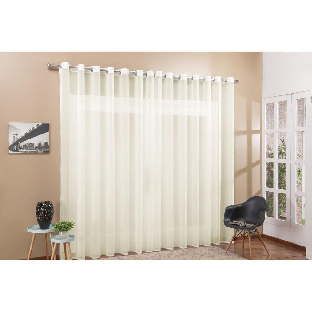 Cortina Voil Transparente 7,00 X 2,50M Ihós Cromado Palha