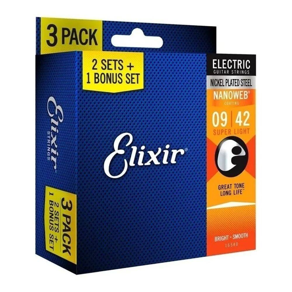 Encordoamento P/ Guitarra Elixir (0.09) Bonus Pack C/ 3 16540