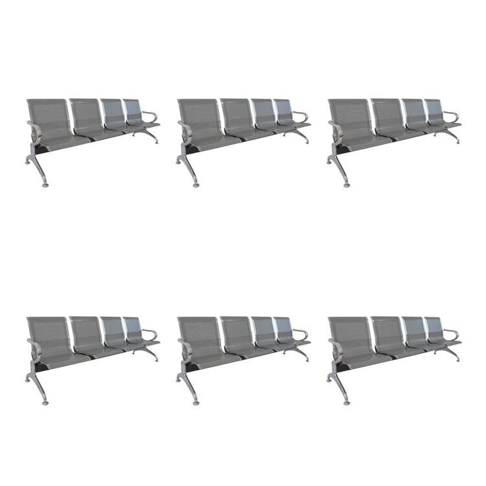 Kit 6 Cadeiras para Escritório Longarina 4 Lugares Dubai Cinza