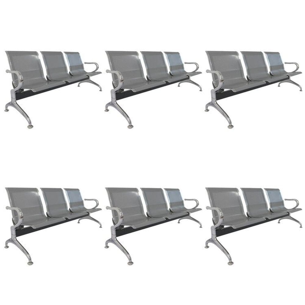 Kit 6 Cadeiras para Escritório Longarina 3 Lugares Dubai Cinza