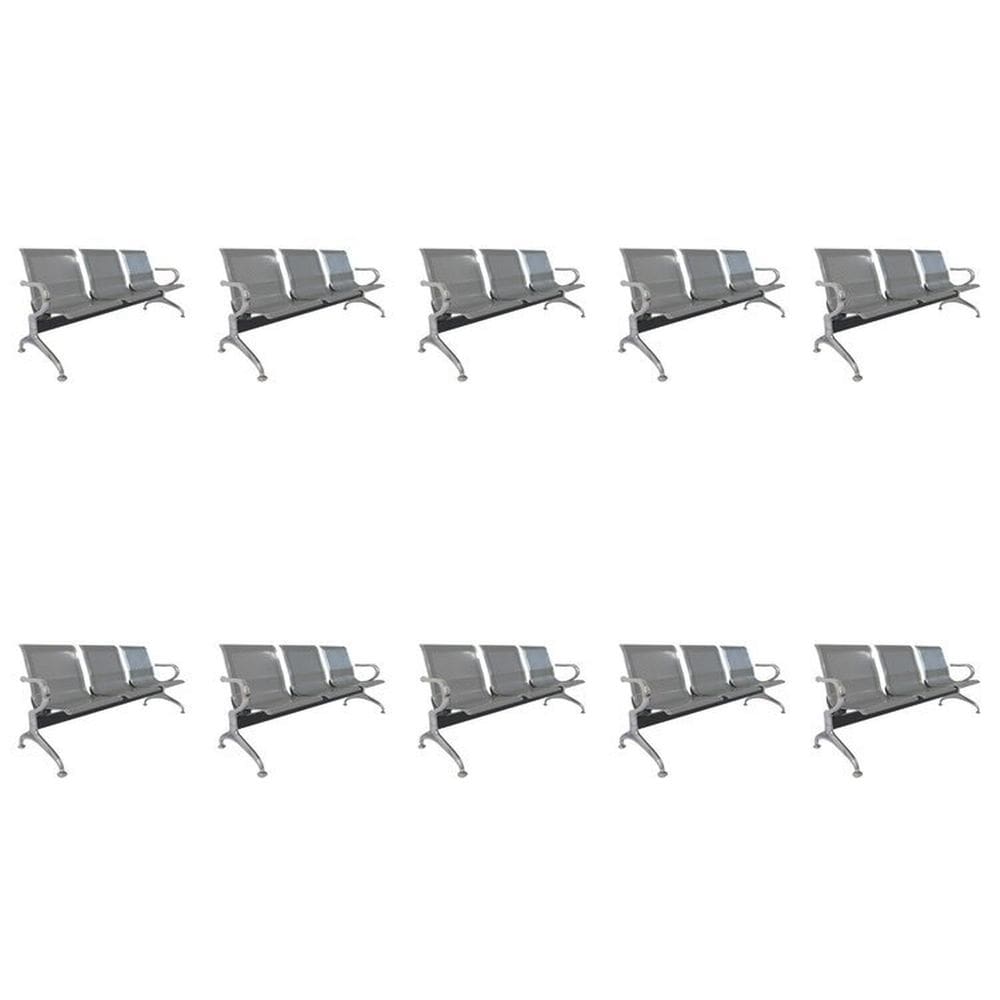 Kit 10 Cadeiras para Escritório Longarina 3 Lugares Dubai Cinza