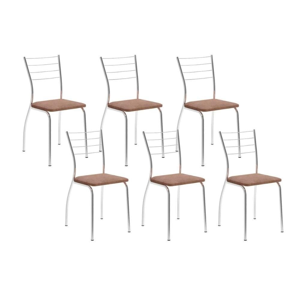 Cadeira de Cozinha 1700 Kit 6 Un Cromado/Suede Conhaque - Carraro