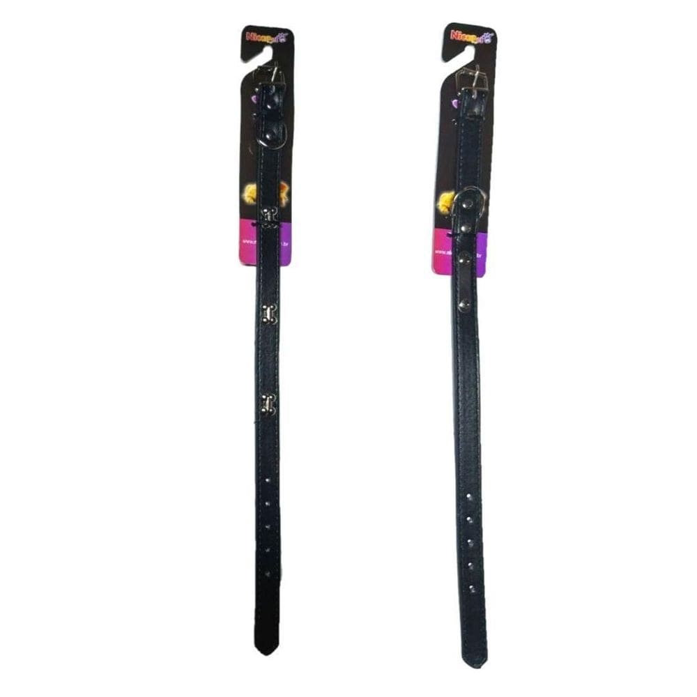 Kit 2 Coleiras Couro Sintético Para Cachorros - Preto P/M
