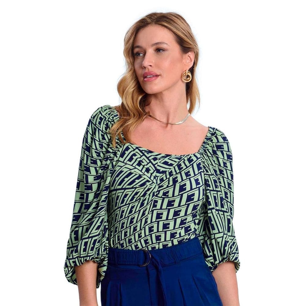 Blusa Feminina Manga 3/4 Geométrica