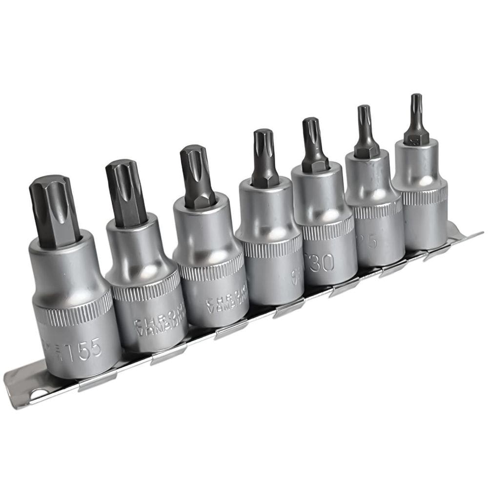 Kit 7 Soquetes Bits Torx 1/2 Pol T20 A T55 Cr-V Profissional