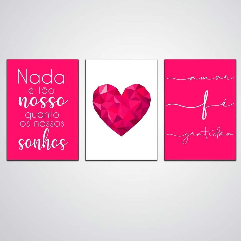 Quadro Nada E Tão Nosso Quanto Nossos Sonhos Kit Com 3 Mdf
