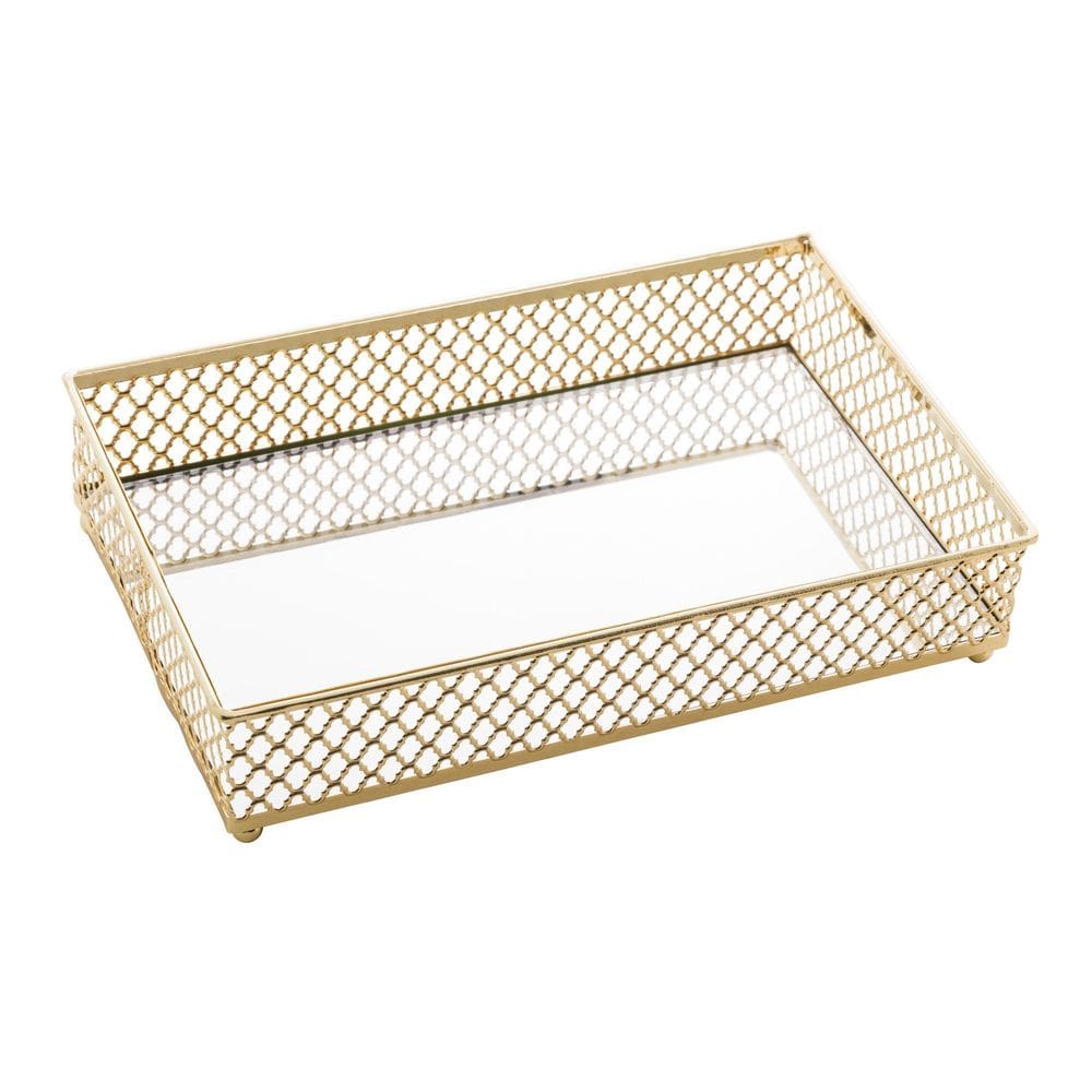 Bandeja Barcelona Dourado Com Espelho 21X13,5Cm Lyor